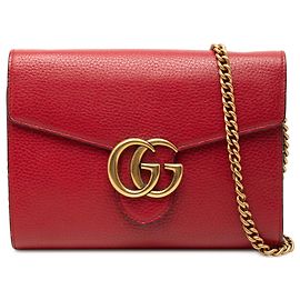 Borsa a tracolla Gucci GG Marmont in pelle di vitello rossa con portafoglio e catena