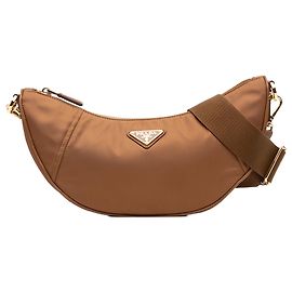 Prada Demi Lune Satchel aus Re-Nylon mit Saffiano-Besatz in Braun