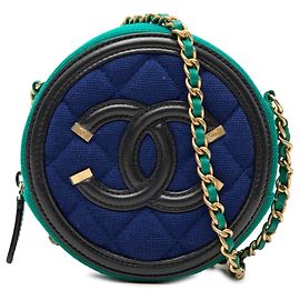 Borsa a tracolla rotonda Chanel Tricolor Jersey CC Filigree Blu
