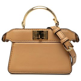 Brown Fendi Nano Calfskin Peekaboo ISeeU Maxi Handle Satchel