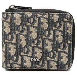 Portafoglio con zip Dior Oblique Canvas Blu Piccoli Portafogli