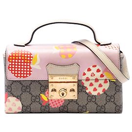 Sac à main beige Gucci Mini GG Supreme Monogram Les Pommes Padlock Satchel