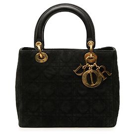 Borsa Lady Dior Medium in camoscio Cannage nera