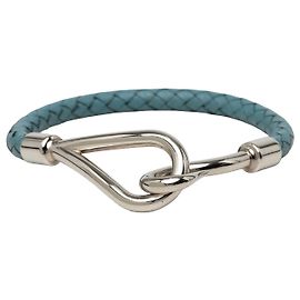 Bracelete Jumbo H Hermès em Swift trançado e banhado a paládio, Blue