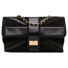 Borsa a tracolla Chanel Reissue 2.55 Double Flap 227 in camoscio trapuntato nero con Union Jack