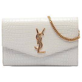 Borsa a tracolla portafoglio con catena Uptown Saint Laurent in pelle effetto coccodrillo bianca