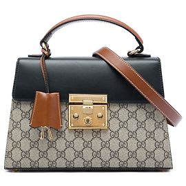 Borsa Satchel Gucci Small GG Supreme con lucchetto, Beige
