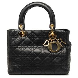 Borsa Lady Dior Medium in pelle d'agnello Cannage nera