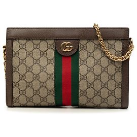 Bolsa Tiracolo Gucci Small GG Supreme Web Ophidia Chain Bege