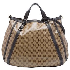 Borsa Tote Convertibile Gucci GG Crystal Abbey con anello a D beige