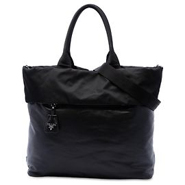 Borsa reversibile Prada in Tessuto e Nappa nera