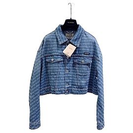 Chaqueta Miu Miu de Denim Azul con Estampado de Logotipo