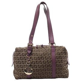Bolso de hombro Fendi Zucchino Canvas & Leather en Brown x Purple 8BL106
