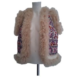 Antik Batik Pelzveste mit Blumenstickerei