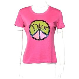 Camiseta Christian Dior Peace and Love strass - Rosa