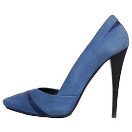Décolleté con tacco a spillo Alexander McQueen in camoscio blu e pelle EU 39 usate