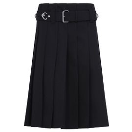 Prada Saia Kilt Plissada Outono 2024 com Cinto de Anel Prateado - Preto