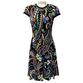 Vestido Etro de jersey con manga corta y estampado multicolor negro