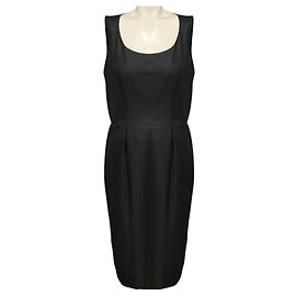 Ärmelloses Midi-Kleid aus Wolle und Seide in Anthrazit von Yves Saint Laurent