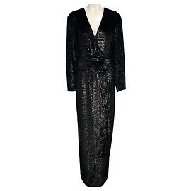 Autre Marque Brandon Maxwell Schwarzes langärmeliges Kleid aus Schimmer-Samt / Abendkleid