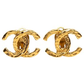 Gold Chanel CC vergoldete strukturierte Clip-On-Ohrringe