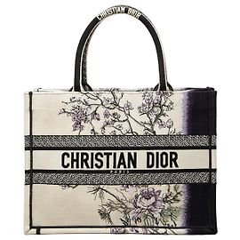 Borsa Book Tote Dior Medium in tela bianca con ricami floreali