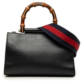 Bolsa de Mão Satchel Gucci Mini Nappa Bamboo Web Nymphaea Preta