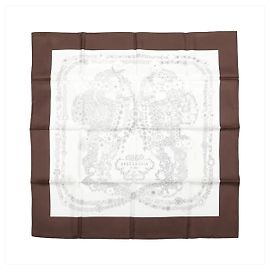 Hermès Carré 90 "Brides de Gala en Fleurs" Pañuelo de seda en Marrón