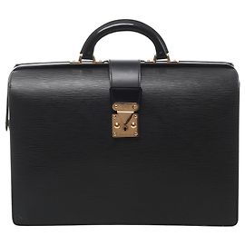 Louis Vuitton Serviette Fermoir Epi Leather Briefcase Handbag in Black M54352