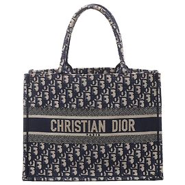 Christian Dior Book Tote Medium Oblique Canvas Schultertasche in Navy Blue