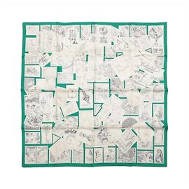 Hermès Carré 90 "LE PHILATELISTE DU FAUBOURG" Foulard in seta Verde