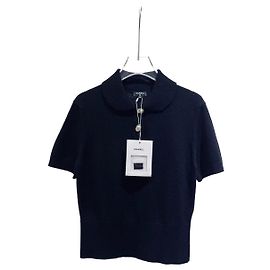 Top Chanel de cachemira azul marino con botones de perla Talla 38