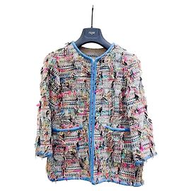 Chanel Mehrfarbige Baumwolljacke mit Quasten Taille 36