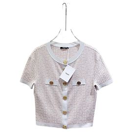 Balmain Tweed Cardigan mit Allover-Print Weiß