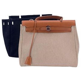 Hermès Hermes Vintage Herbag PM 2 in 1 Satchel in tela beige e nera