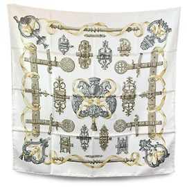Hermès Hermes Paris Vintage Foulard di seta bianco Ferronnerie 1970 Cathy Latham