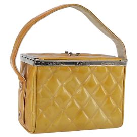 CHANEL Matelasse Vanity Box Patent leather Yellow Silver CC