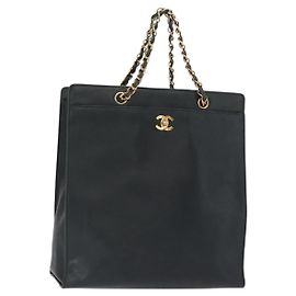 CHANEL Chain Hand Bag Caviar Skin Green Gold CC
