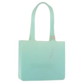 CHANEL Tote Bag rubber Turquoise Blue CC