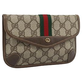 GUCCI GG Supreme Web Sherry Line Pouch PVC Beige Gold 014 14 5205