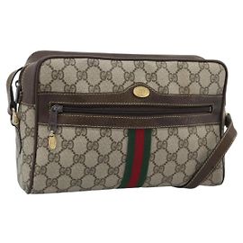 GUCCI GG Supreme Web Sherry Line Shoulder Bag PVC Beige 001 4071 5