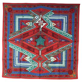 Hermès HERMES Carre 90 Tuch
ORS BLEUS D'AFRIQUE
Seide Rot