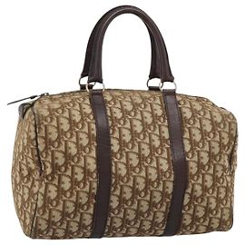 Christian Dior Trotter Canvas Boston Bag Beige Gold