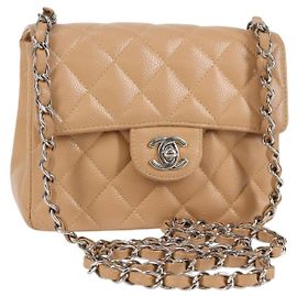 CHANEL Mini Matelasse 17 Chain Shoulder Bag Caviar Skin Beige CC