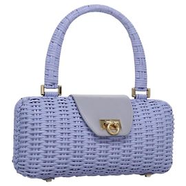 Salvatore Ferragamo Gancini Hand Bag Wicker Purple Gold