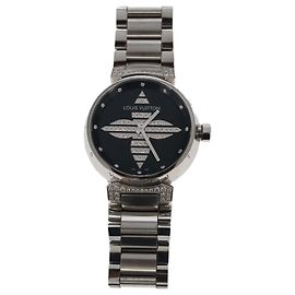 LOUIS VUITTON Tambour Forever Q121F Diamond Lug Pave Diamond Gray Watches Q121F 101376S