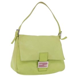 FENDI Mamma Baguette Shoulder Bag Leather Green Silver