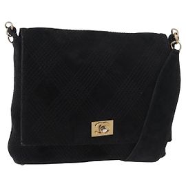 CHANEL Wild Stitch Schultertasche mit Kette Wildleder Schwarz Gold CC