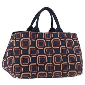 PRADA Canapa L Hand Bag Canvas Navy Gold