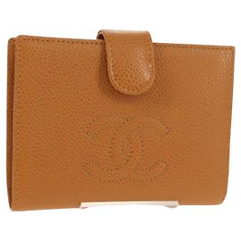 CHANEL Compact Wallet Caviar Skin Brown Gold CC